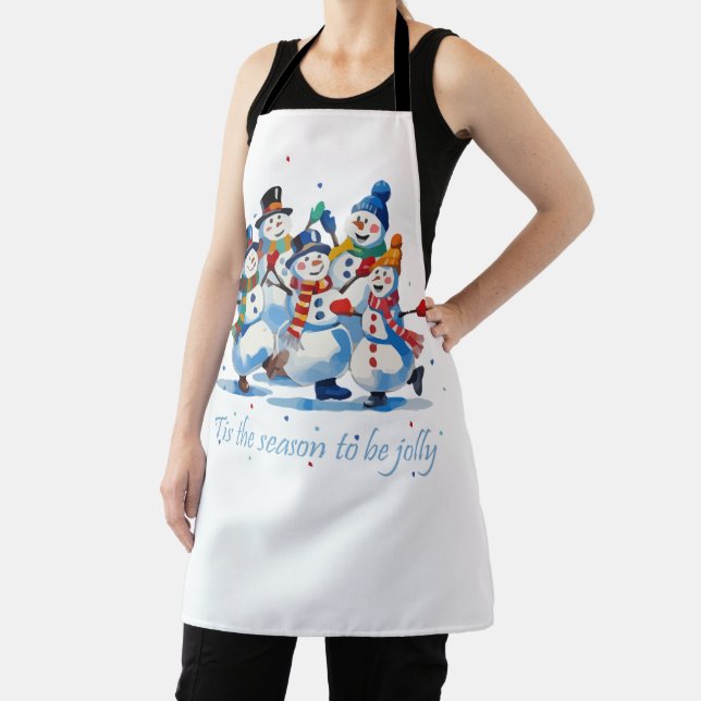 Tis the Season to be Jolly Dancing Jolly Snowmen Apron (Insitu)