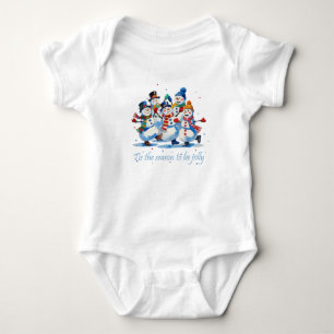 Tis the Season to be Jolly Dancing Jolly Snowmen Baby Bodysuit