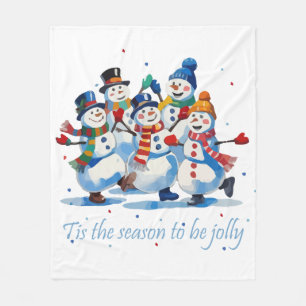 Tis the Season to be Jolly Dancing Jolly Snowmen Fleece Blanket