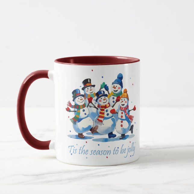 Tis the Season to be Jolly Dancing Jolly Snowmen Mug (Left)