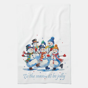 Tis the Season to be Jolly Dancing Jolly Snowmen Tea Towel