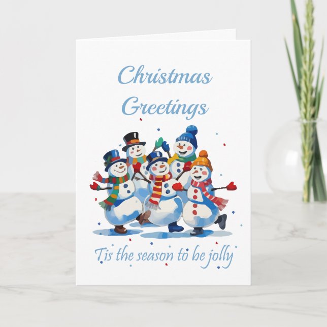 Tis the Season to be Jolly Dancing Jolly Snowmen Thank You Card (Front)