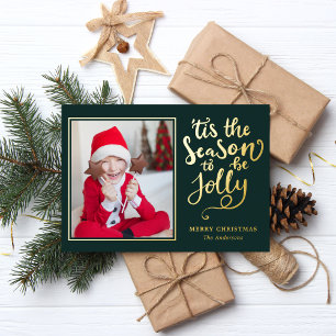 Tis The Season To Be Jolly Editable Colour Photo Foil Holiday Card