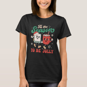 Tis The Season To Be Jolly Hot Cocoa Groovy Retro T-Shirt