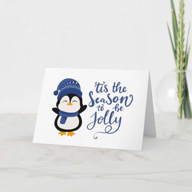 Tis The Season To Be Jolly, Penguin Christmas Holiday Card (Front)