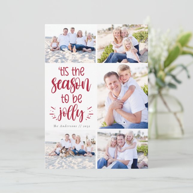 'tis the Season to Be Jolly Photo Collage Holiday Card (Standing Front)