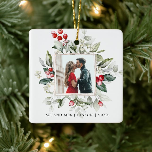 Tis the Season to Be Married | 1st Christmas Photo Ceramic Ornament (Tree)