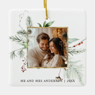 Tis the Season to Be Married - 1st Christmas Photo Ceramic Ornament