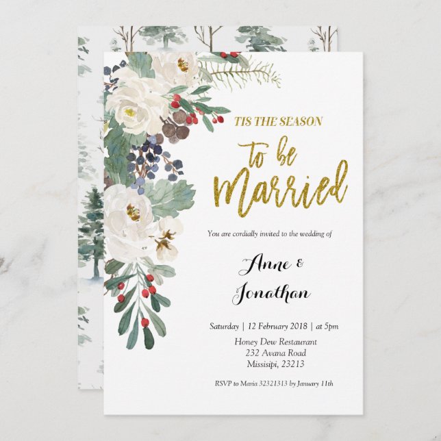 Tis The Season to be Married Christmas Floral Invitation (Front/Back)