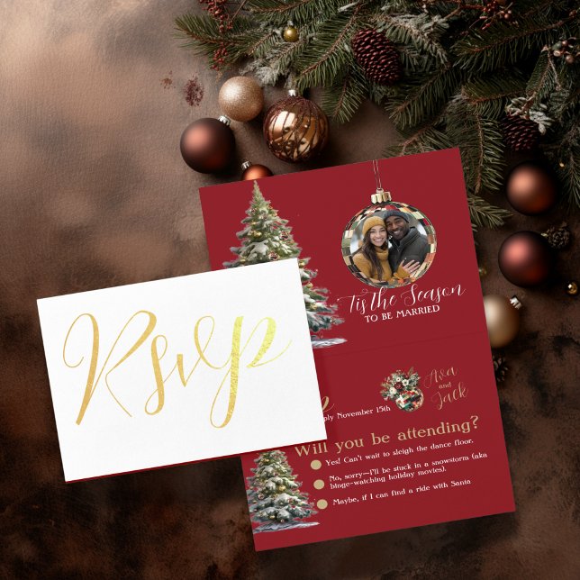 Tis the Season to Be Married Christmas Tree RSVP Foil Card (Creator Uploaded)