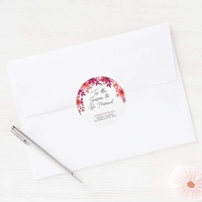 'Tis the Season to Be Married Floral Bridal Shower Classic Round Sticker (Envelope)