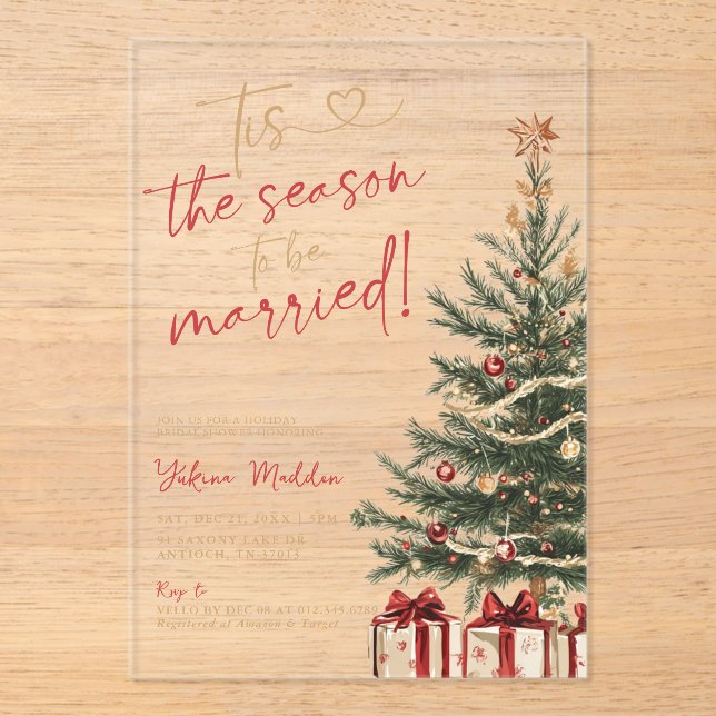 Tis the Season to Be Married Winter Bridal Shower Acrylic Invitations (Front)