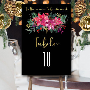 Tis The Season To Be Married Winter Christmas Pink Table Number
