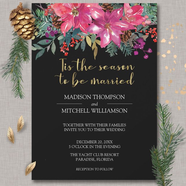 Tis The Season To Be Married Winter Pink Christmas Invitation (Creator Uploaded)