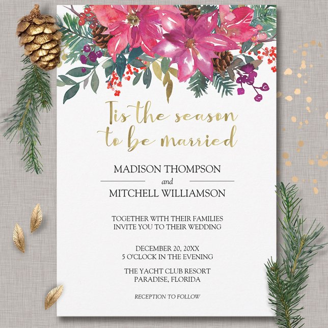 Tis The Season To Be Married Winter Pink Christmas Invitation (Creator Uploaded)