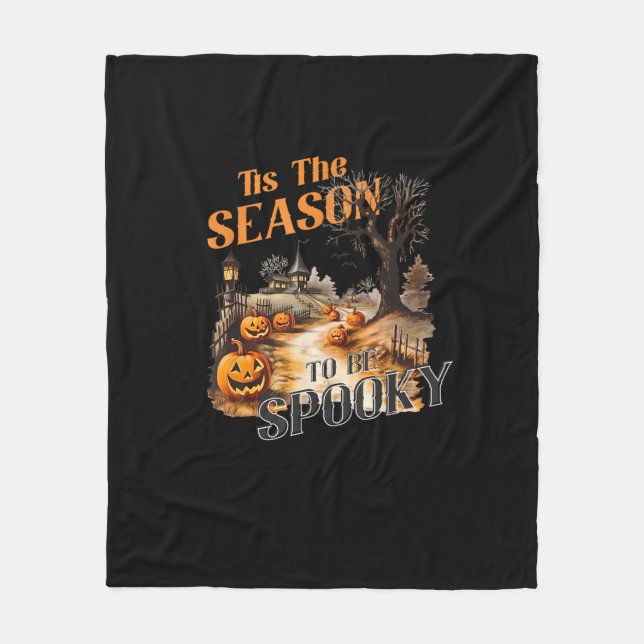 Tis The Season To Be Spooky Fall Halloween Retro C Fleece Blanket (Front)