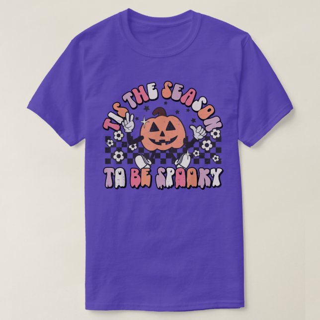 Tis The Season To Be Spooky Groovy Pumpkin Face Ha T-Shirt (Design Front)