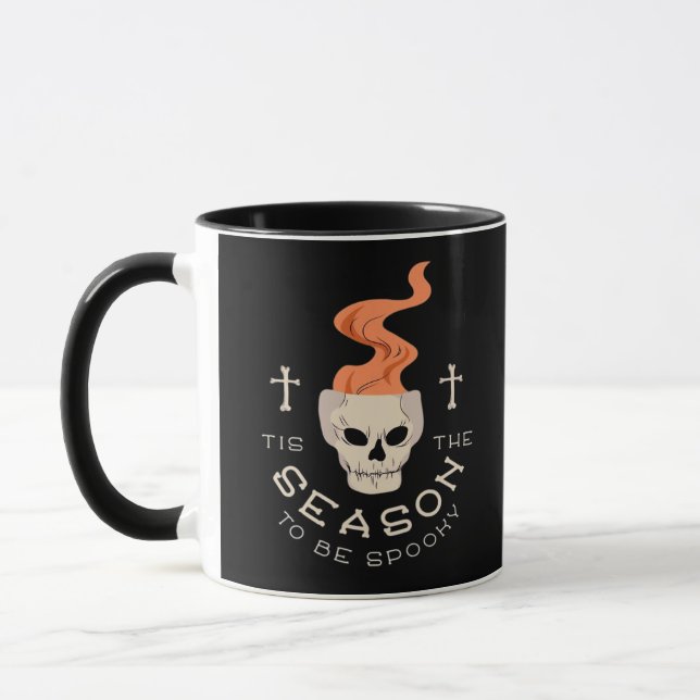 Tis The Season To Be Spooky Halloween Skull Mug (Left)