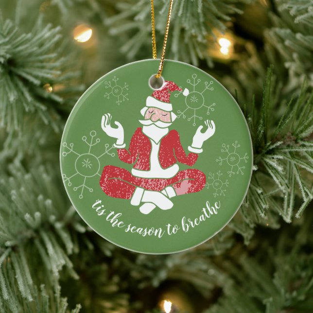 Tis The Season To Breathe Yoga Santa Ceramic Ornament (Tree)