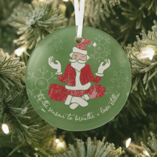 Tis The Season To Breathe Yoga Santa Glass Tree Decoration