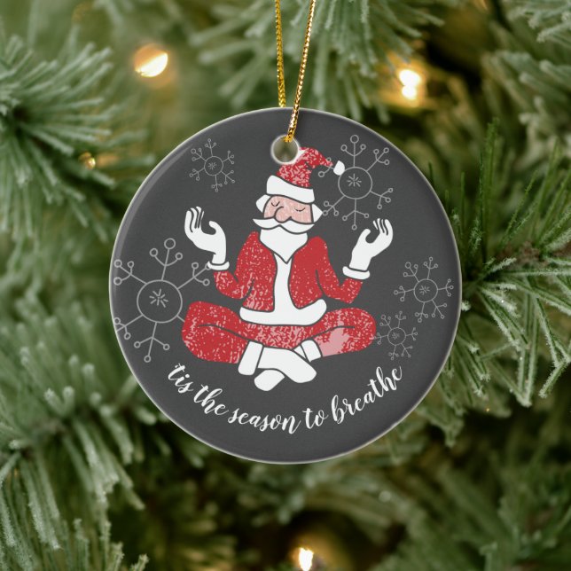 Tis The Season To Breathe Yoga Santa Personalized Ceramic Ornament (Tree)