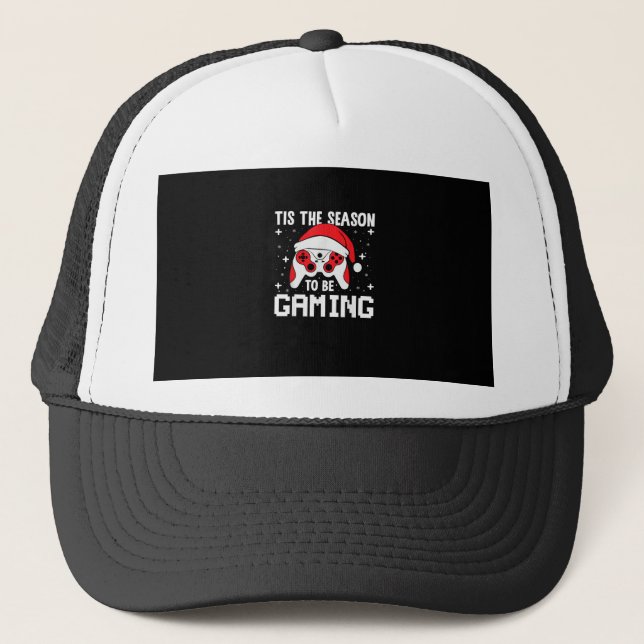 Tis The Season To Gaming Christmas Gamer Heartbeat Trucker Hat (Front)