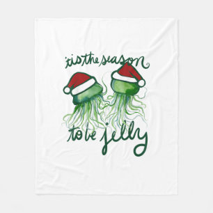 Tis The Season To Jelly Funny Jellyfish Christmas Fleece Blanket