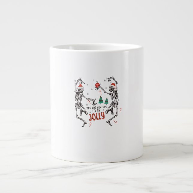 Tis The Season To Jolly Funny Christmas Skeleton D Large Coffee Mug (Front)