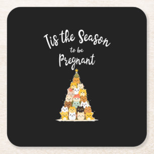 Tis The Season To Pregnant Cute Christmas Tree Men Square Paper Coaster