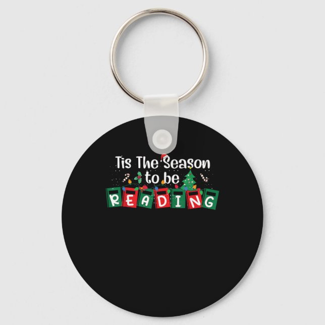 Tis The Season To Reading Christmas Teacher Book Key Ring (Front)