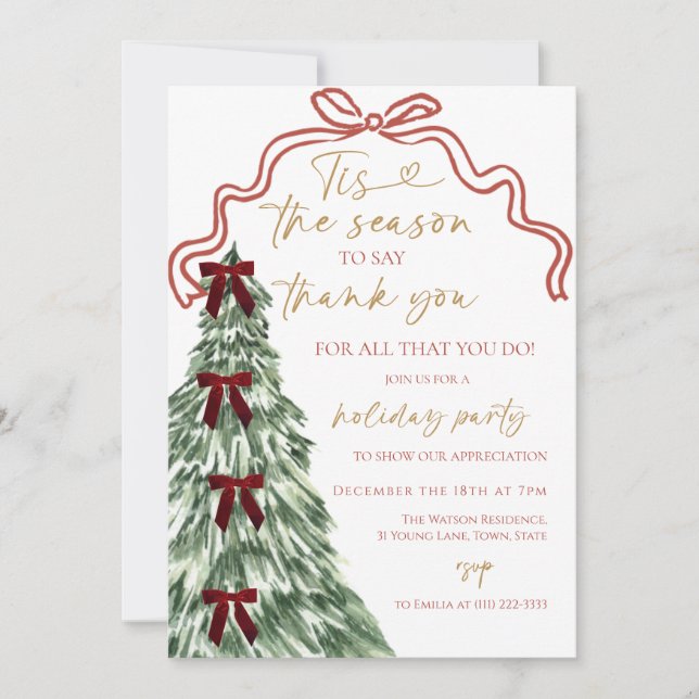 Tis the season to say thank you Christmas party Invitation (Front)