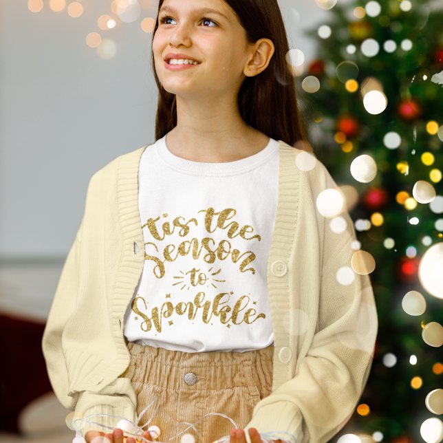 Tis The Season to Sparkle Gold Faux Glitter T-Shirt (Fun festive tee for all the family!)