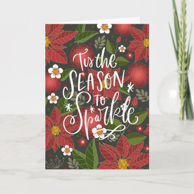 Tis The Season To Sparkle Red Poinsettia Business Holiday Card (Front)