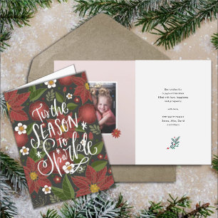 Tis The Season To Sparkle   Red Poinsettia Photo Holiday Card