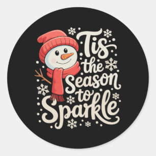 Tis The Season To Sparkle Snowman Christmas Xmas Classic Round Sticker