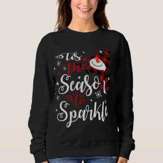 Tis The Season To Sparkle Xmas Snowman Red Plaid Sweatshirt