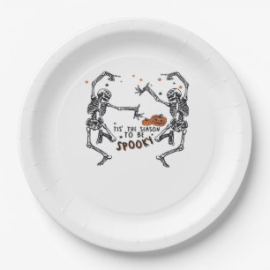 Tis The Season To Spooky Halloween Skeleton Retro  Paper Plate
