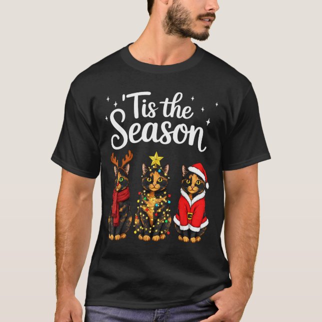 Tis The Season Tortoiseshell Cat Christmas Santa  T-Shirt (Front)