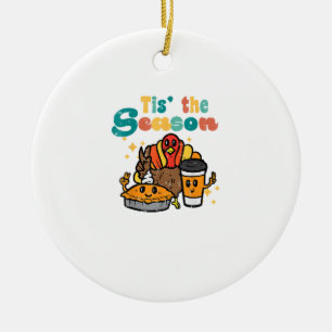 Tis The Season Turkey Coffee Retro Thanksgiving Fa Ceramic Ornament