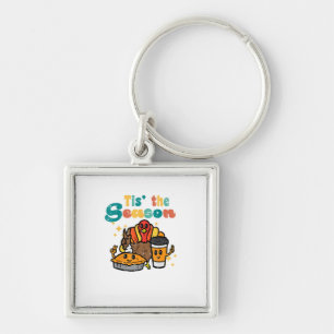 Tis The Season Turkey Coffee Retro Thanksgiving Fa Key Ring