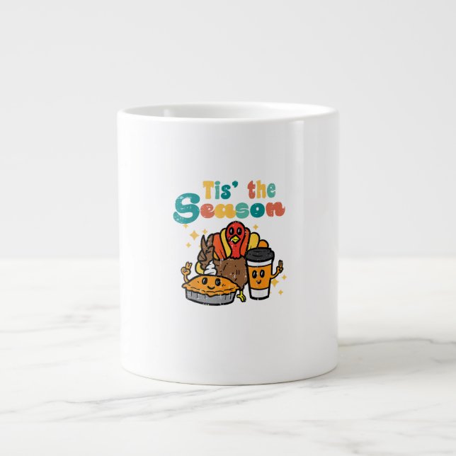 Tis The Season Turkey Coffee Retro Thanksgiving Fa Large Coffee Mug (Front)