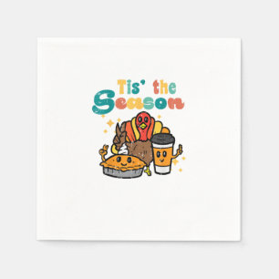 Tis The Season Turkey Coffee Retro Thanksgiving Fa Napkin