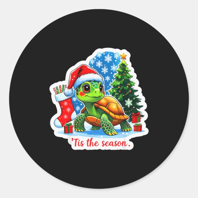 Tis The Season Turtle Pet Owner Christmas Festive  Classic Round Sticker (Front)