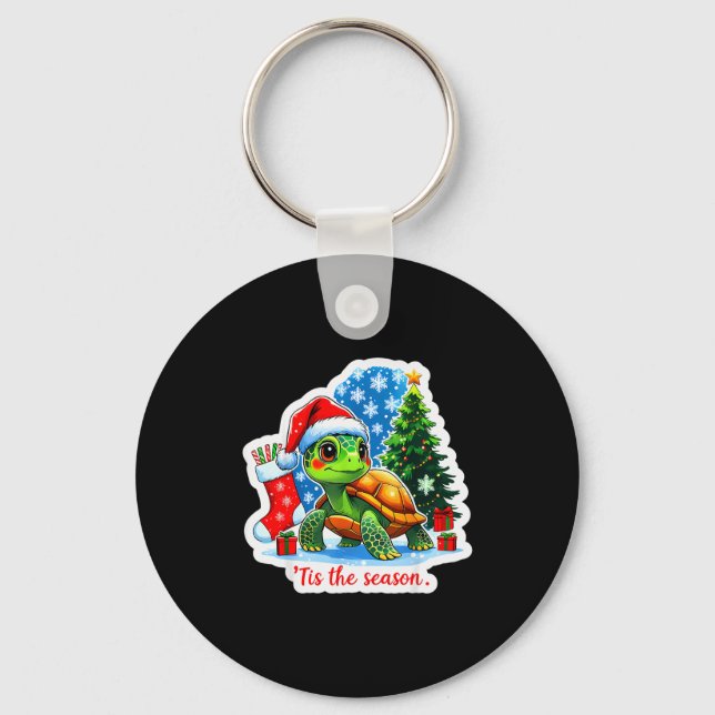 Tis The Season Turtle Pet Owner Christmas Festive  Key Ring (Front)