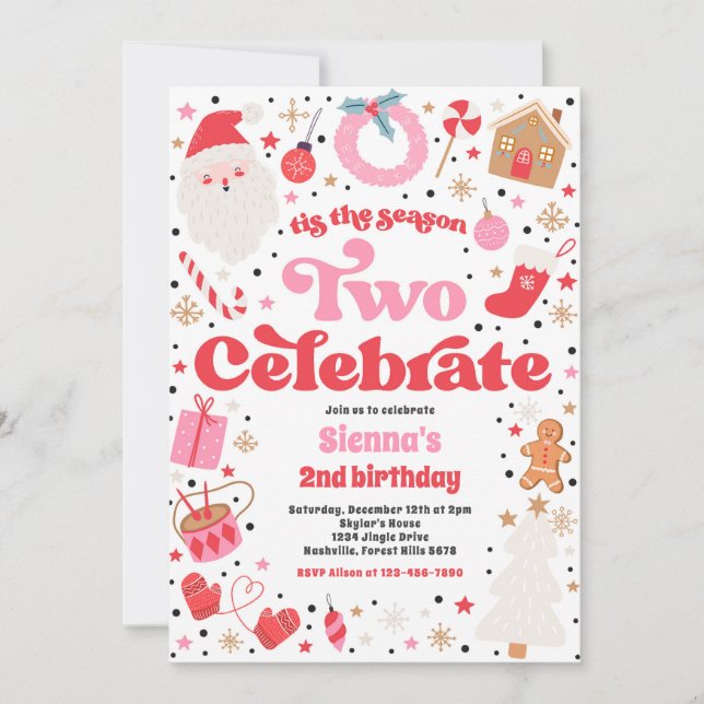 Tis The Season Two Celebrate Christmas Birthday Invitation (Front)