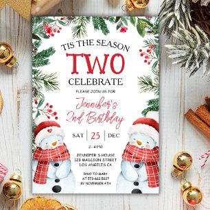 Tis The Season TWO   Winter Snowman 2nd Birthday  Invitation
