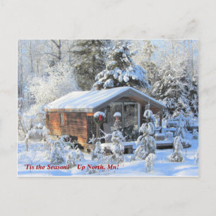 'Tis the Season  Up North Cottage,  Winter Holiday Postcard