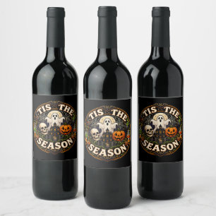 Tis The Season Vintage Graphic Halloween T-Shirt Wine Label