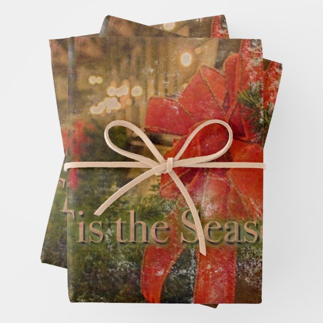 Tis the Season Vintage Wrapping Paper Sheet (In situ)