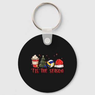 Tis The Season Volleyball Coffee Santa Hat Christm Key Ring